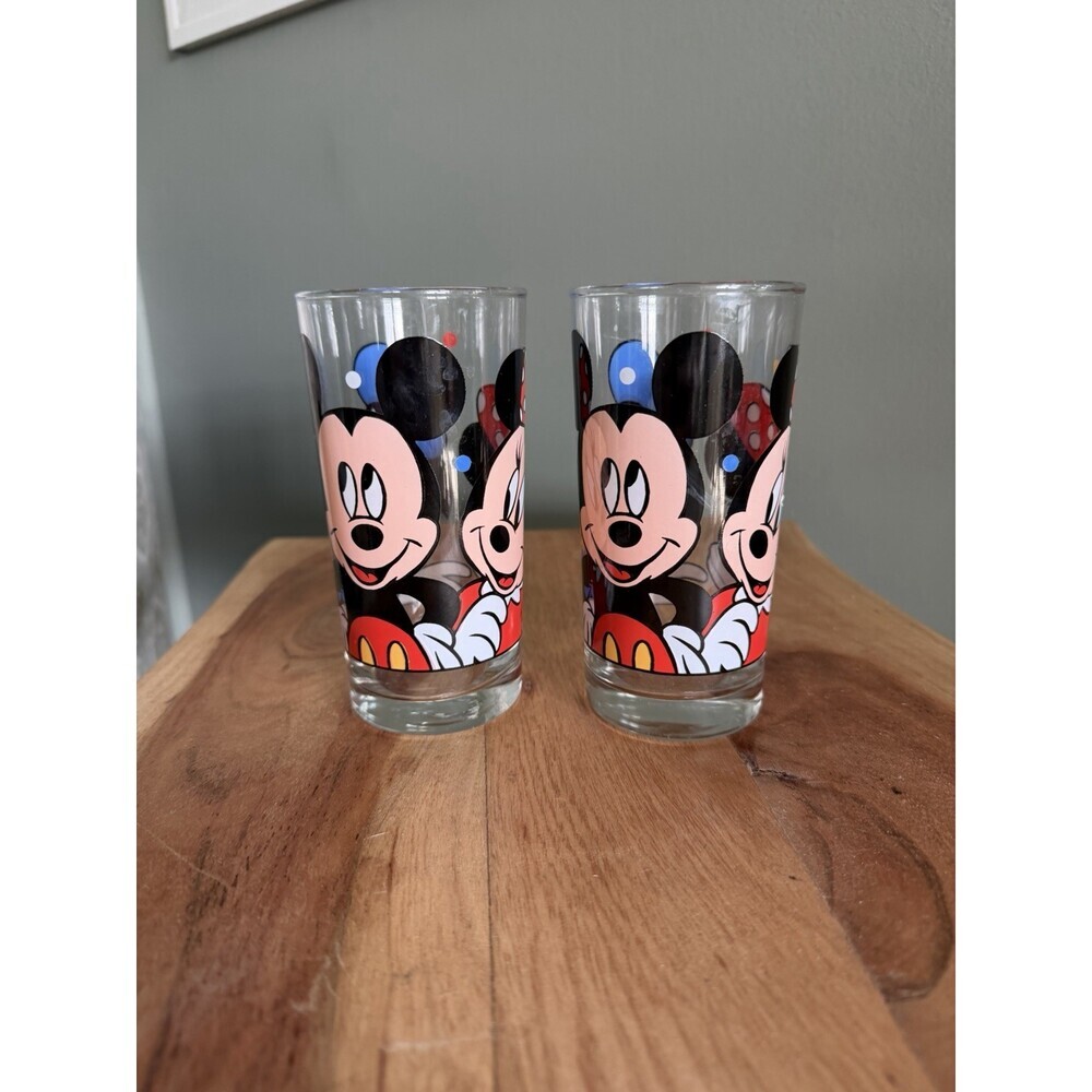 Vintage Glass Mickey Minnie Mouse Donald Duck Walt Disney Company Glass Tumbler